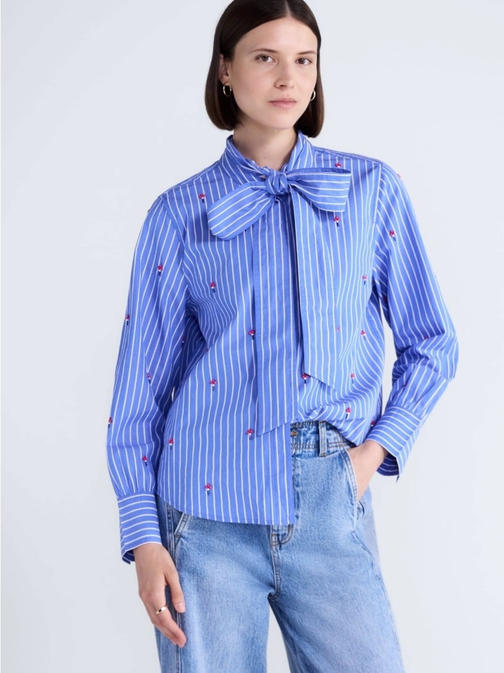 Free Assembly Women’s Beaded Tie Neck Cotton Shirt